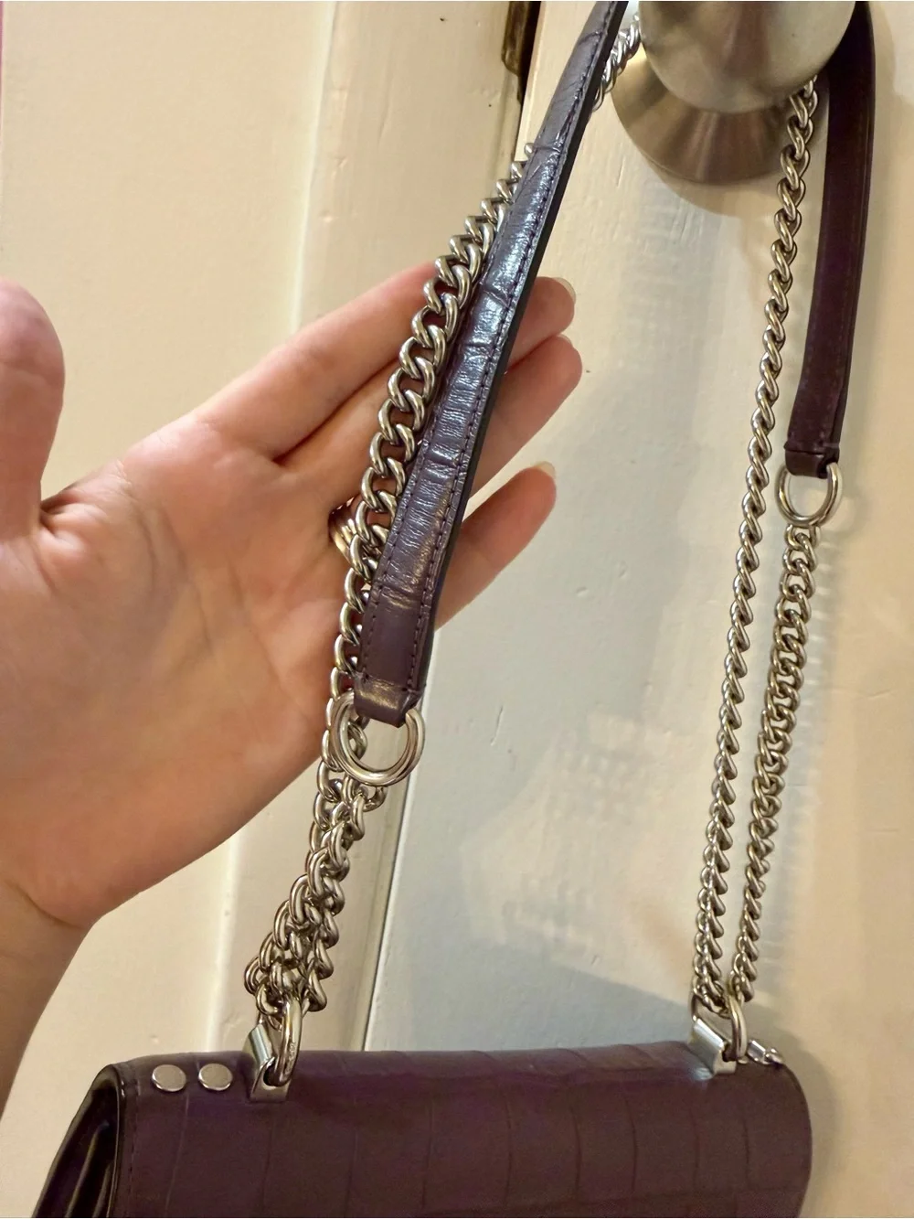Coach Croc Embossed Purple Leather Crossbody + Dust Bag